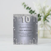Begroting 10e verjaardag Silver Glitter-uitnodigin (Staand voorkant)