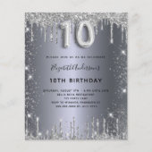 Begroting 10e verjaardag Silver Glitter-uitnodigin (Voorkant)