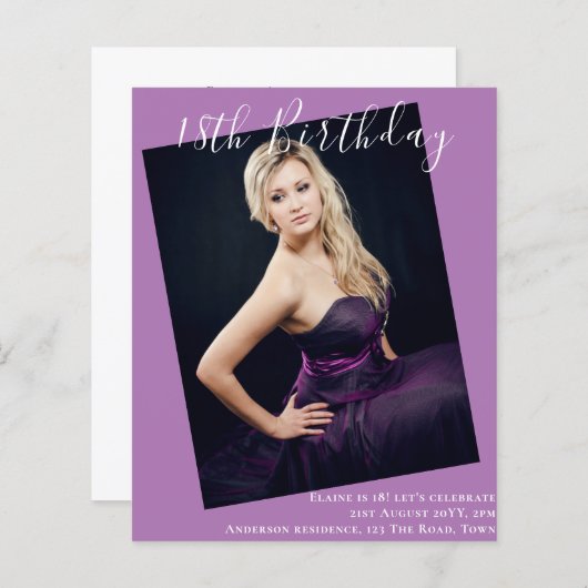 BEGROTING 18e verjaardag FOTO Uitnodiging aankondi (Voorkant / Achterkant)