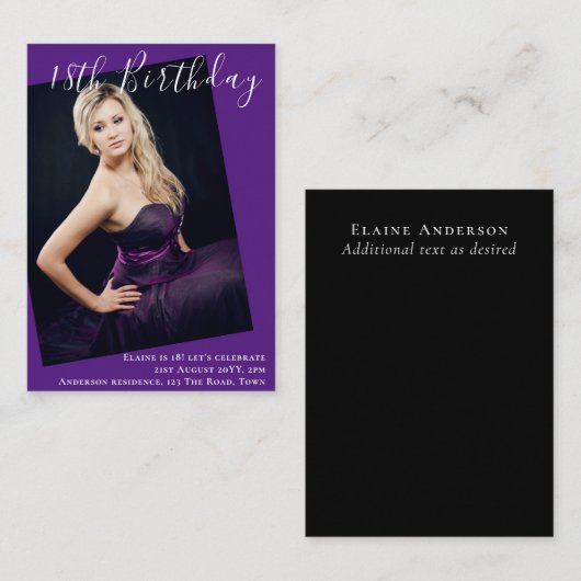 BEGROTING 18e verjaardag FOTO Uitnodiging aankondi (Voorkant / Achterkant)