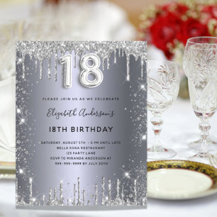 Begroting 18e verjaardag Silver Glitter-uitnodigin