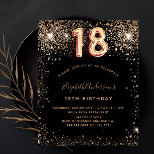 Begroting 18e verjaardag zwarte goudglitter-uitnod