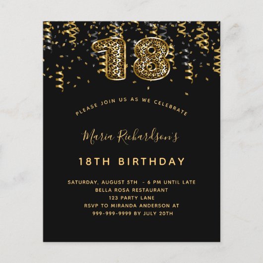 Begroting 18e verjaardag zwarte goudpartij (Voorkant)