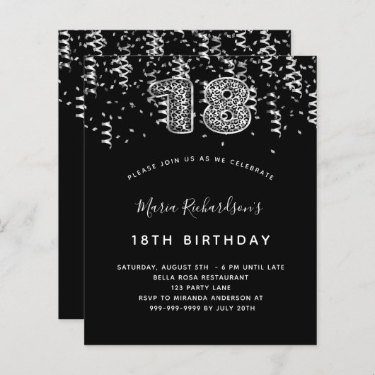 Begroting 18e verjaardag zwarte schierluipaard (Voorkant / Achterkant)