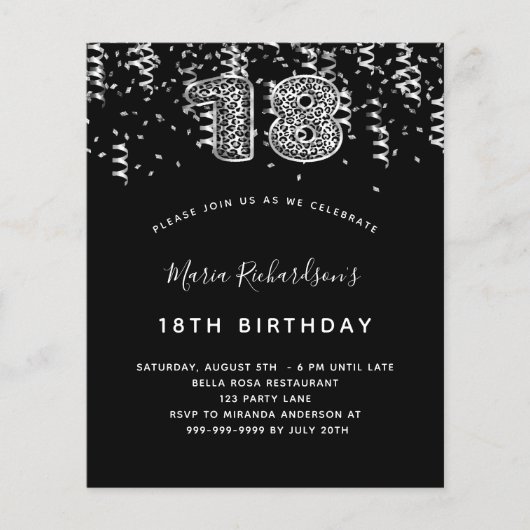 Begroting 18e verjaardag zwarte schierluipaard (Voorkant)