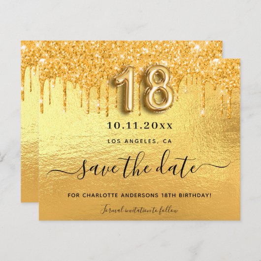 Begroting 18e verjaardagsgoudglitter met uitzonder (Voorkant / Achterkant)