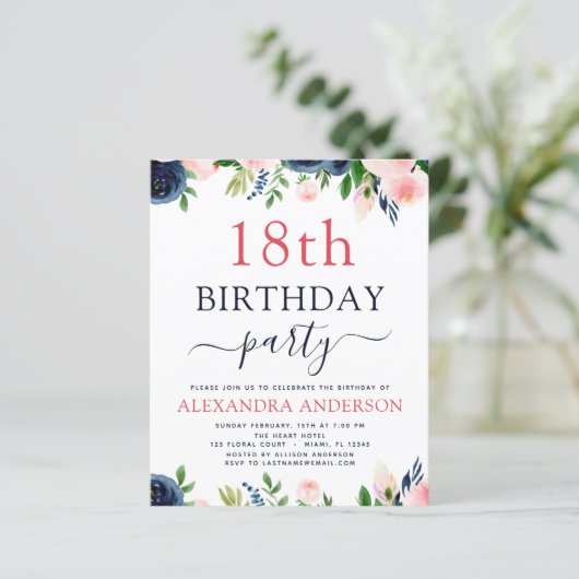 Begroting 18e zeemaand blauw bleekroze flora (Staand voorkant)