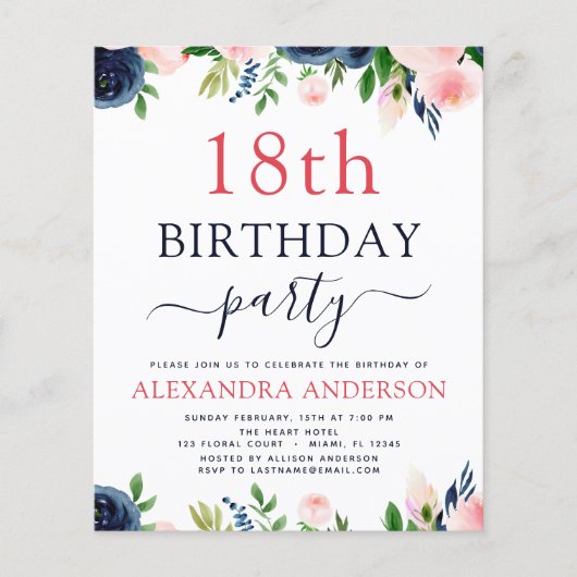 Begroting 18e zeemaand blauw bleekroze flora (Voorkant)