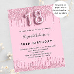 Begroting 18th Birthday blush roze glitter uitnodi<br><div class="desc">Een moderne,  stijlvolle en glamoureuze uitnodiging voor het 18e verjaardagsfeest van een meisje. Een vlakke achtergrond met faux glitter-druppelaar,  verfdruppelend uiterlijk. De naam wordt geschreven met een modern handgeschreven stijlmanuscript met letters. Pas je partijgegevens aan en voeg deze toe. Nummer 18 wordt geschreven met een ballonstijllettertype,  script.</div>