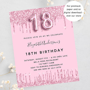 Begroting 18th Birthday blush roze glitter uitnodi