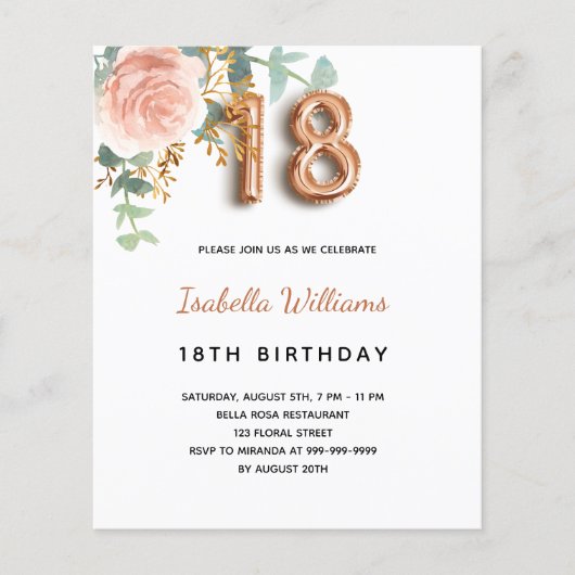 Begroting 18th floral roze floral gold eucalyptus (Voorkant)