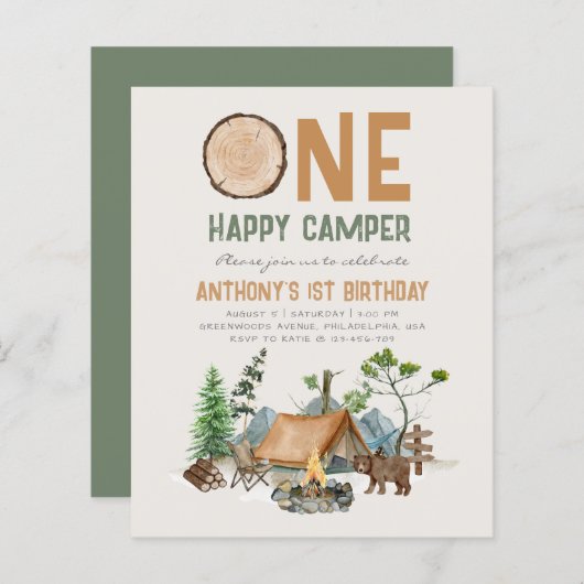 Begroting 1 Happy Camper Woodland 1e verjaardag (Voorkant / Achterkant)