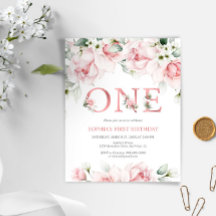 Begroting 1e verjaardag Blush Roos Gold Invitation