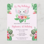 Begroting 1e verjaardag Roze olifant Girl Invite (Voorkant)