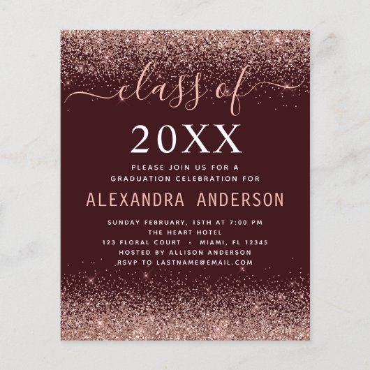 Begroting 2022 Foto Burgundy Afstuderen Pink Glitt Flyer (Voorkant)