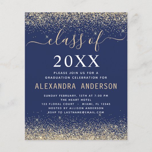 Begroting 2023 Afstuderen Gold Navy Blue Invitatio Flyer (Voorkant)
