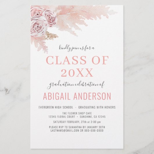 Begroting 2023 Boho Pampas Afstuderen Uitnodiging (Voorkant)