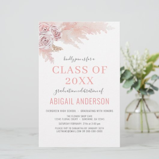 Begroting 2023 Boho Pampas Afstuderen Uitnodiging (Staand voorkant)