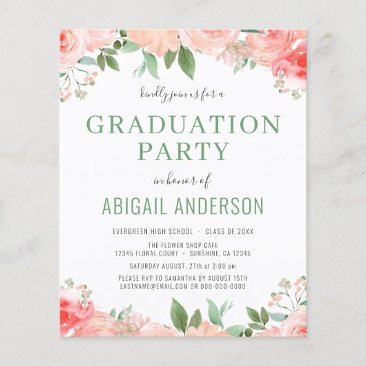 Begroting 2023 Floral Photo Afstuderen Invitation (Voorkant)