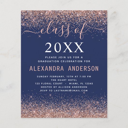 Begroting 2023 Navy Blue Afstuderen Pink Glitter Flyer (Voorkant)