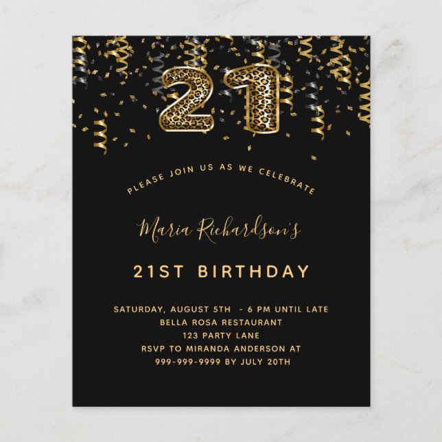 Begroting 21 e verjaardag zwarte goudpartij (Voorkant)