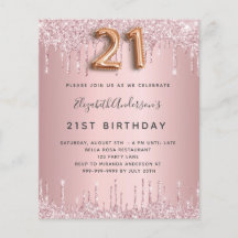 Begroting 21e Birthday roze stoffige roos glitter 