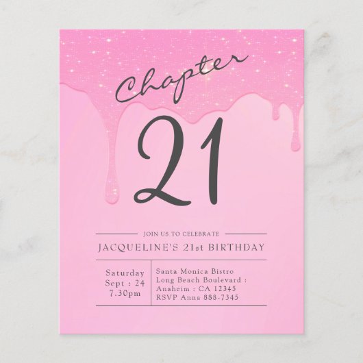 Begroting 21e uitnodiging van Birthday Pink Grey Flyer (Voorkant)