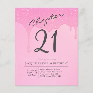 Begroting 21e uitnodiging van Birthday Pink Grey Flyer