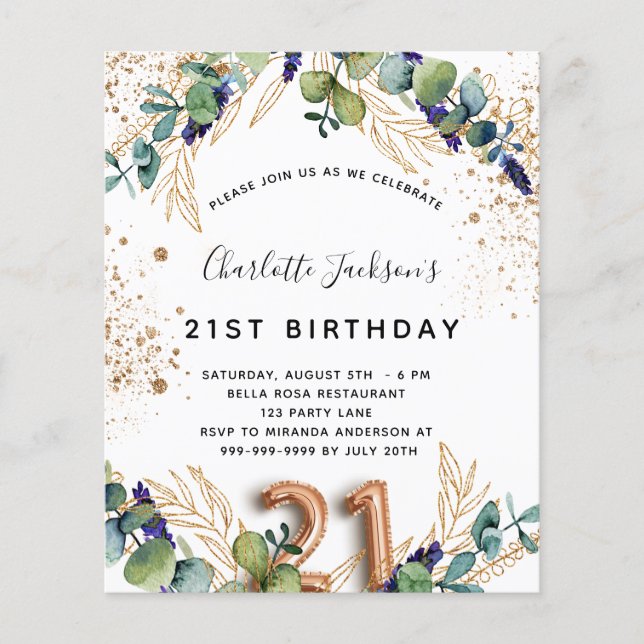 Begroting 21e verjaardag eucalyptusgrienery glitte (Voorkant)