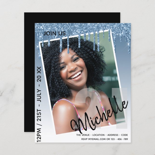 BEGROTING 21e verjaardag FOTO Drijvende glitter Ui (Voorkant / Achterkant)