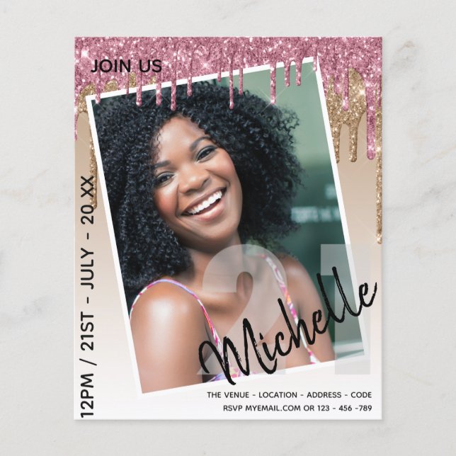 BEGROTING 21e verjaardag FOTO Drijvende glitter Ui (Voorkant)