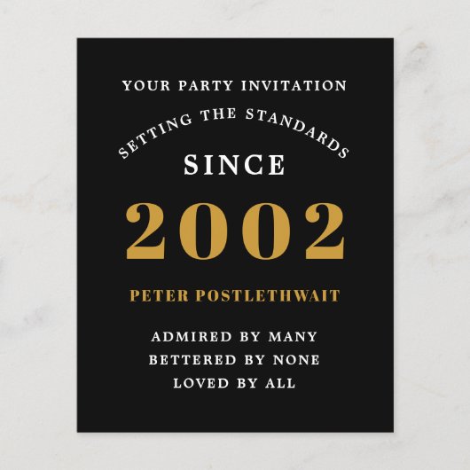 Begroting 21e verjaardag uitnodiging zwart goud 20 flyer (Voorkant)