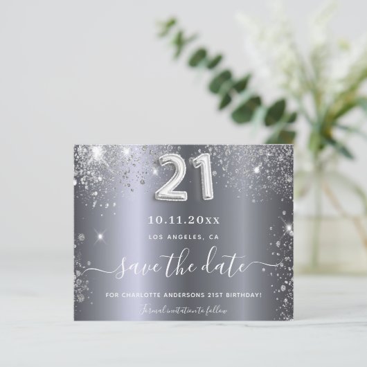 Begroting 21e verjaardag zilverglitter sparen de d (Staand voorkant)