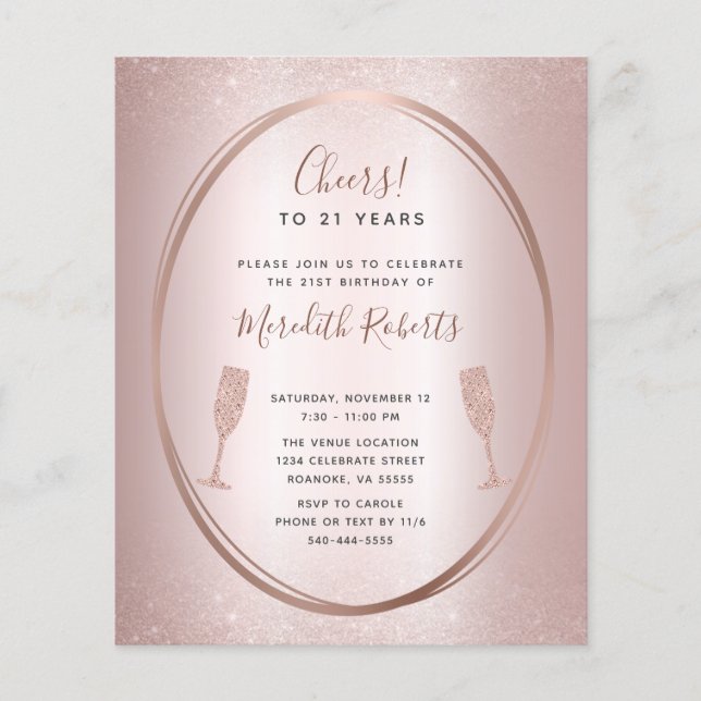 Begroting 21st Birthday Roos Gold Champagne Invite (Voorkant)