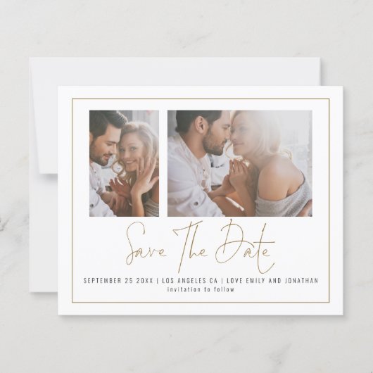 Begroting 2 Foto Gold Border Wedding Save the Date (Voorkant)
