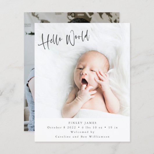 Begroting 2 Foto Hallo Verticale geboorteaankondig (Voorkant / Achterkant)