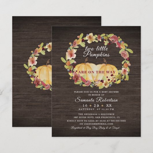 Begroting 2 Little Pumpkin Wood Floral Baby shower (Voorkant / Achterkant)