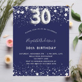 Begroting 30e verjaardag blauwe zilveruitnodiging