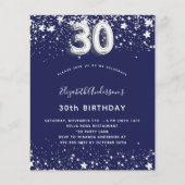 Begroting 30e verjaardag blauwe zilveruitnodiging  (Voorkant)