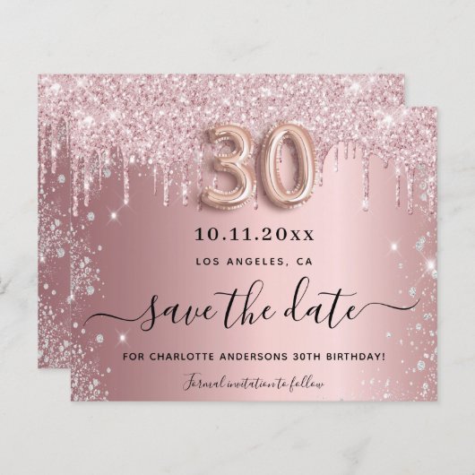 Begroting 30e verjaardag blush glitter sparen de d (Voorkant / Achterkant)