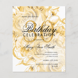 Begroting 30e verjaardag Floral Gold Invite Flyer