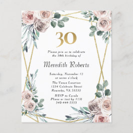 Begroting 30e verjaardag Floral Gold Party Uitnodi
