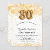 Begroting 30e verjaardag witte goudglitter uitnodi (Voorkant / Achterkant)