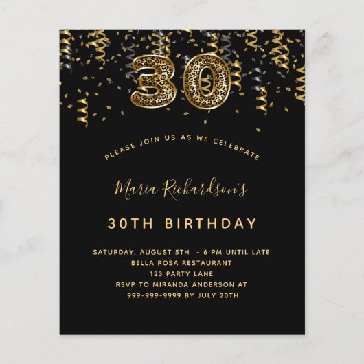 Begroting 30e verjaardag zwarte goudpartij (Voorkant)