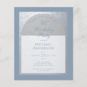 Begroting 30th Birthday Dusty Blue Silver Invitati (Voorkant)