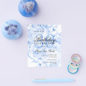 Begroting 30th Birthday Floral Navy Blue Invite Flyer (Enkel)