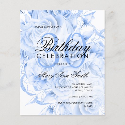 Begroting 30th Birthday Floral Navy Blue Invite Flyer (Voorkant)