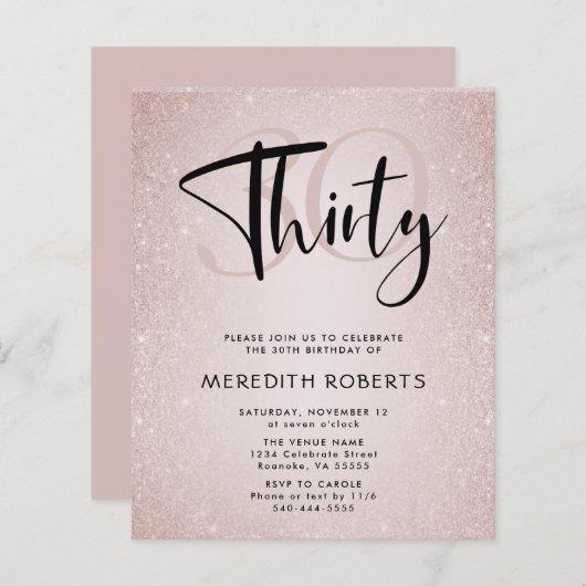 Begroting 30th Birthday Modern Script Birthday Inv (Voorkant / Achterkant)