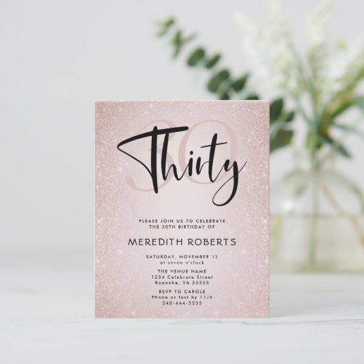 Begroting 30th Birthday Modern Script Birthday Inv (Staand voorkant)