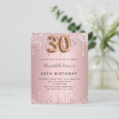 Begroting 30th Birthday roze stoffige roos glitter (Staand voorkant)